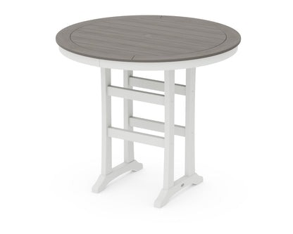 POLYWOOD® Nautical Trestle 48" Round Bar Table in White / Driftwood
