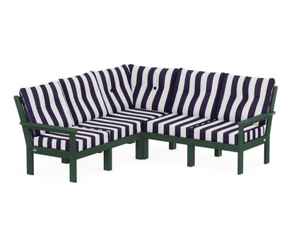 POLYWOOD® Vineyard 5-Piece Sectional in Green / Cabana Stripe Navy