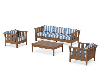 Martha Stewart by POLYWOOD® Acadia 4-Piece Deep Seating Set with Sofa in Teak / Cabana Stripe Sky Blue