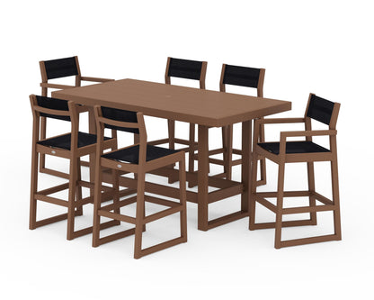 POLYWOOD® EDGE Sling 7-Piece Bar Table Set in Teak / Black Sling