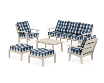 POLYWOOD® Lakeside 6-Piece Lounge Sofa Set in Sand / Buffalo Plaid Marine Indigo