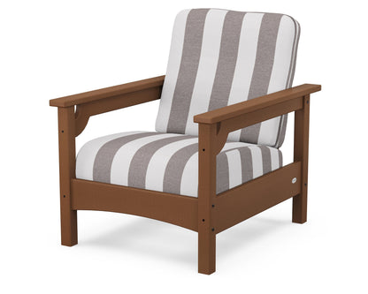 POLYWOOD® Club Chair in Teak / Cabana Stripe Grey Mist