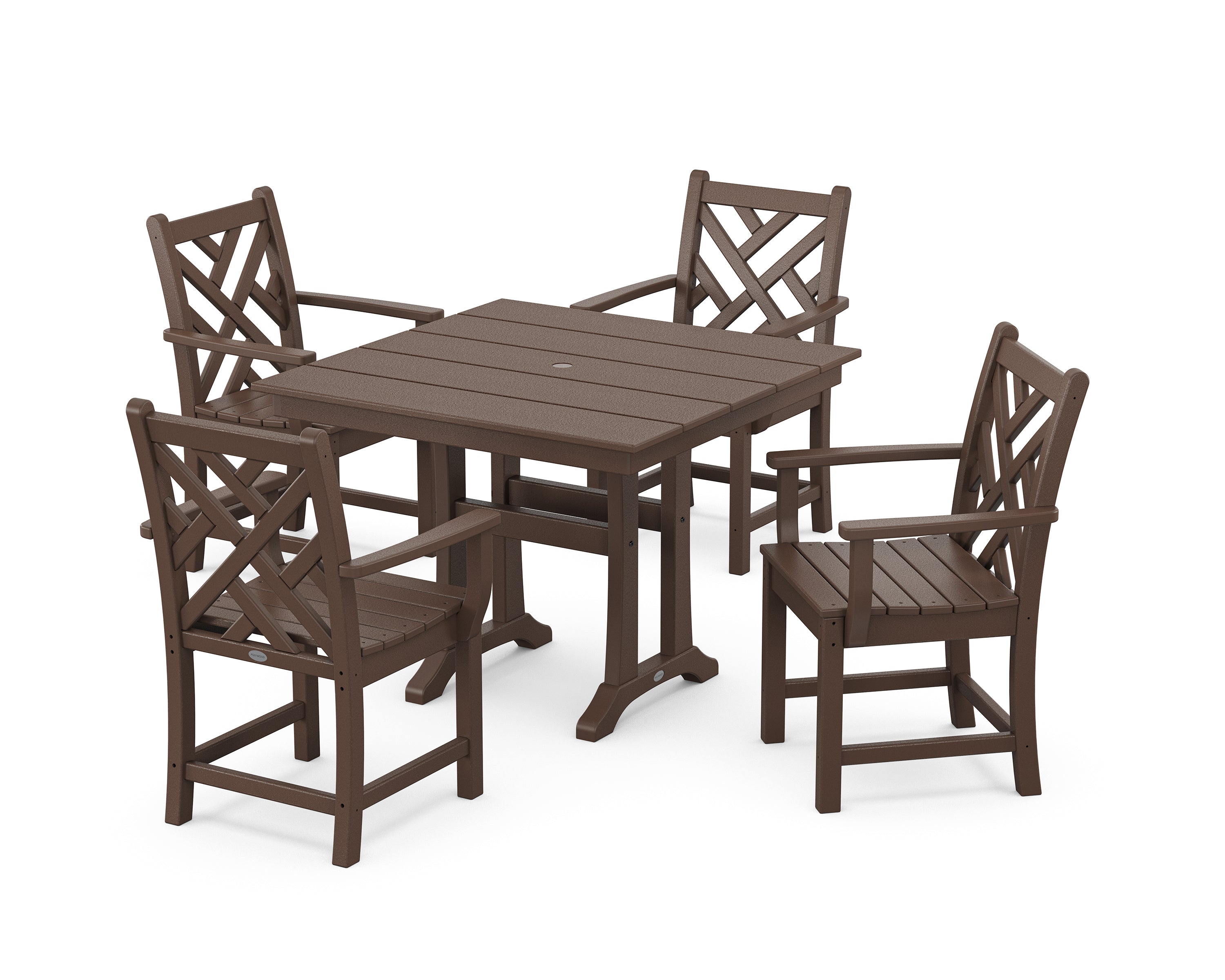 POLYWOOD® Chippendale 5-Piece Farmhouse Trestle Arm Chair Dining Set in Mahogany