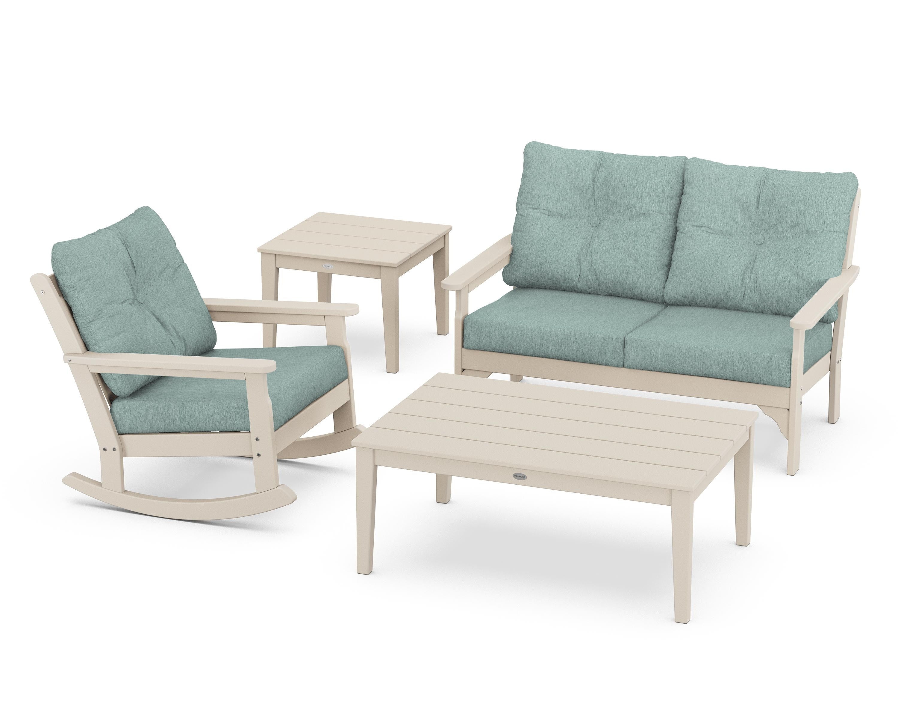 POLYWOOD® Vineyard 4-Piece Deep Seating Rocker Set in Sand / Glacier Spa