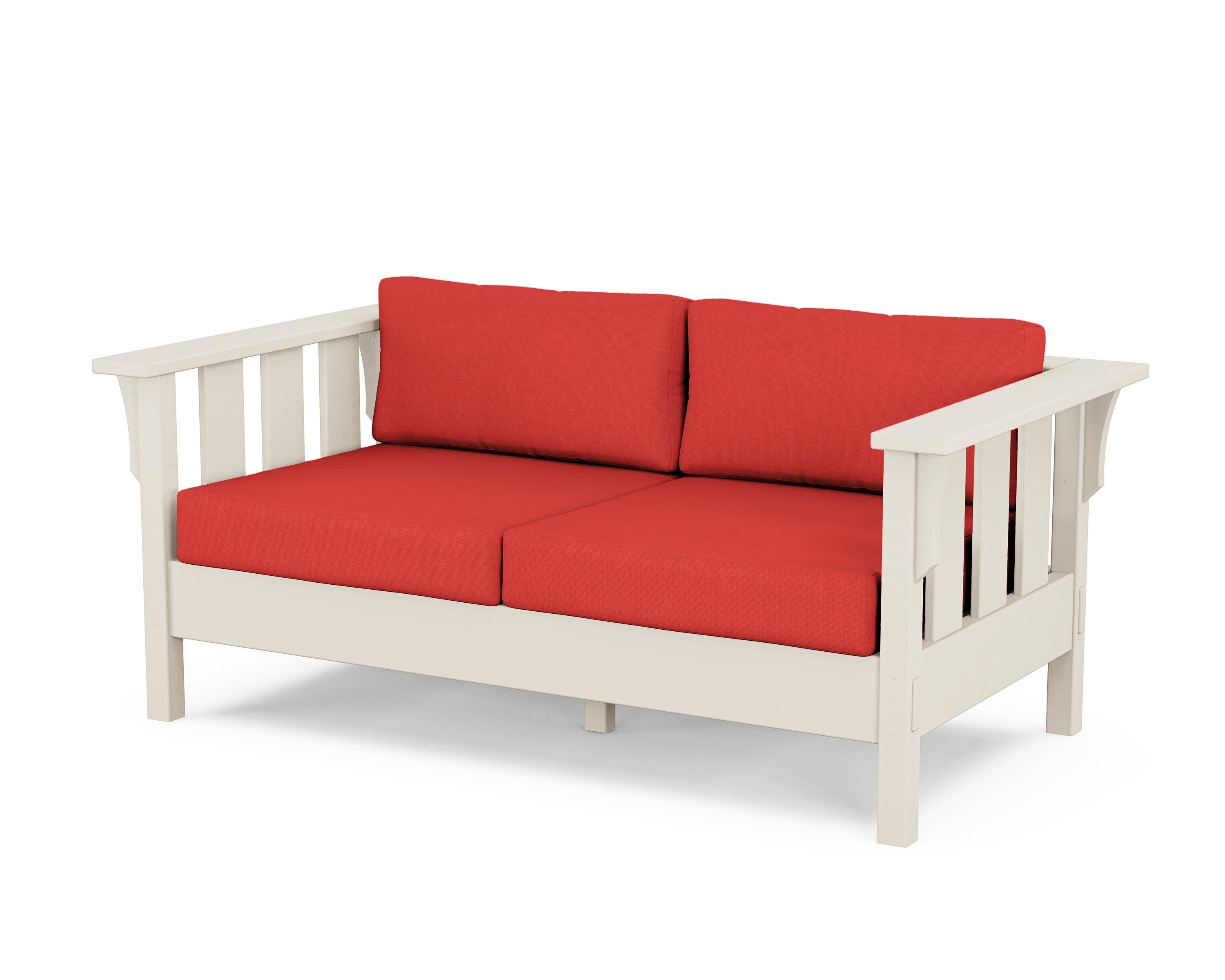 Martha Stewart by POLYWOOD® Acadia Deep Seating Loveseat in Sand / Crimson Linen