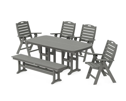 POLYWOOD® Nautical Highback 6-Piece Dining Set with Bench in Slate Grey