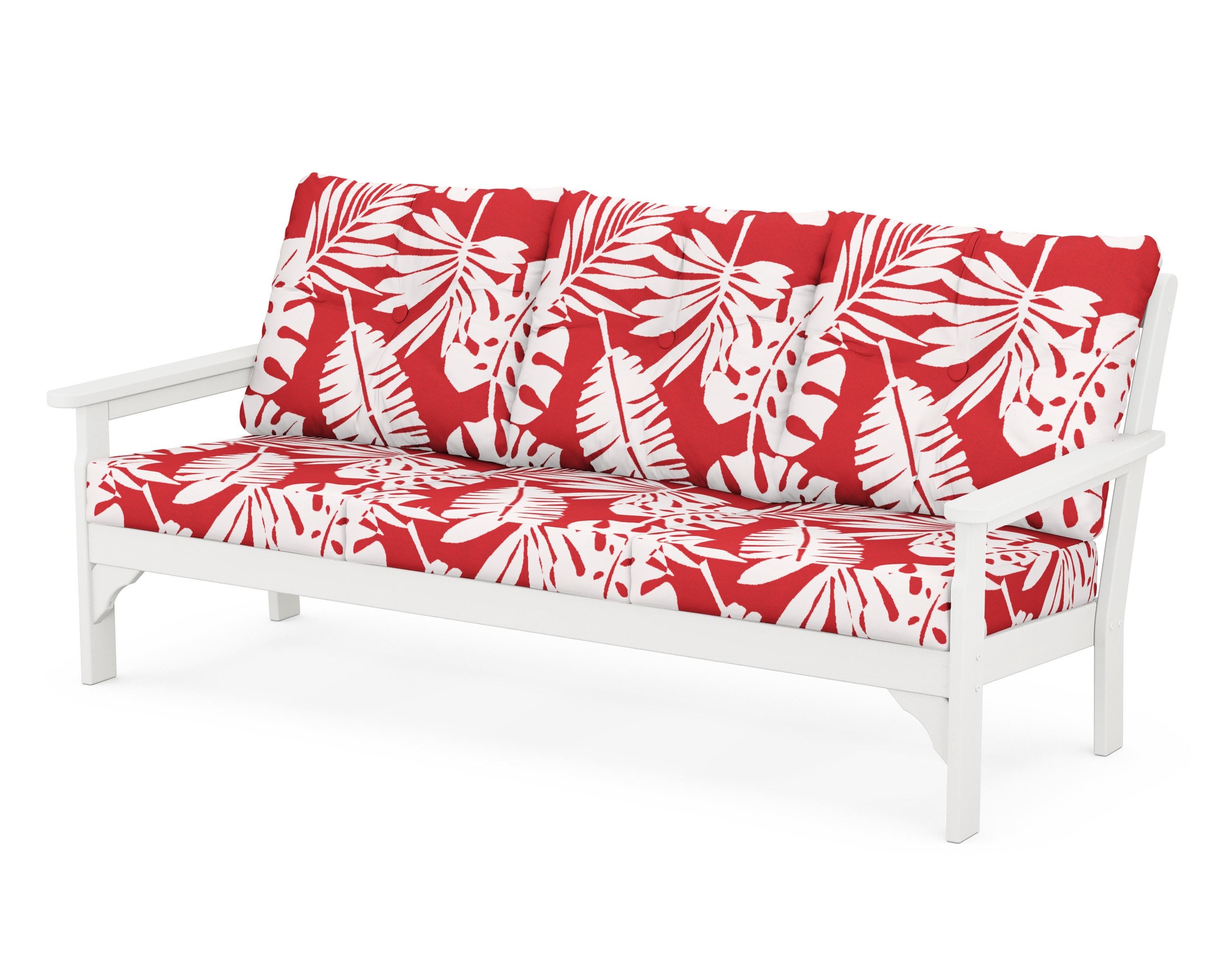 POLYWOOD® Vineyard Deep Seating Sofa in White / Leaf Crimson