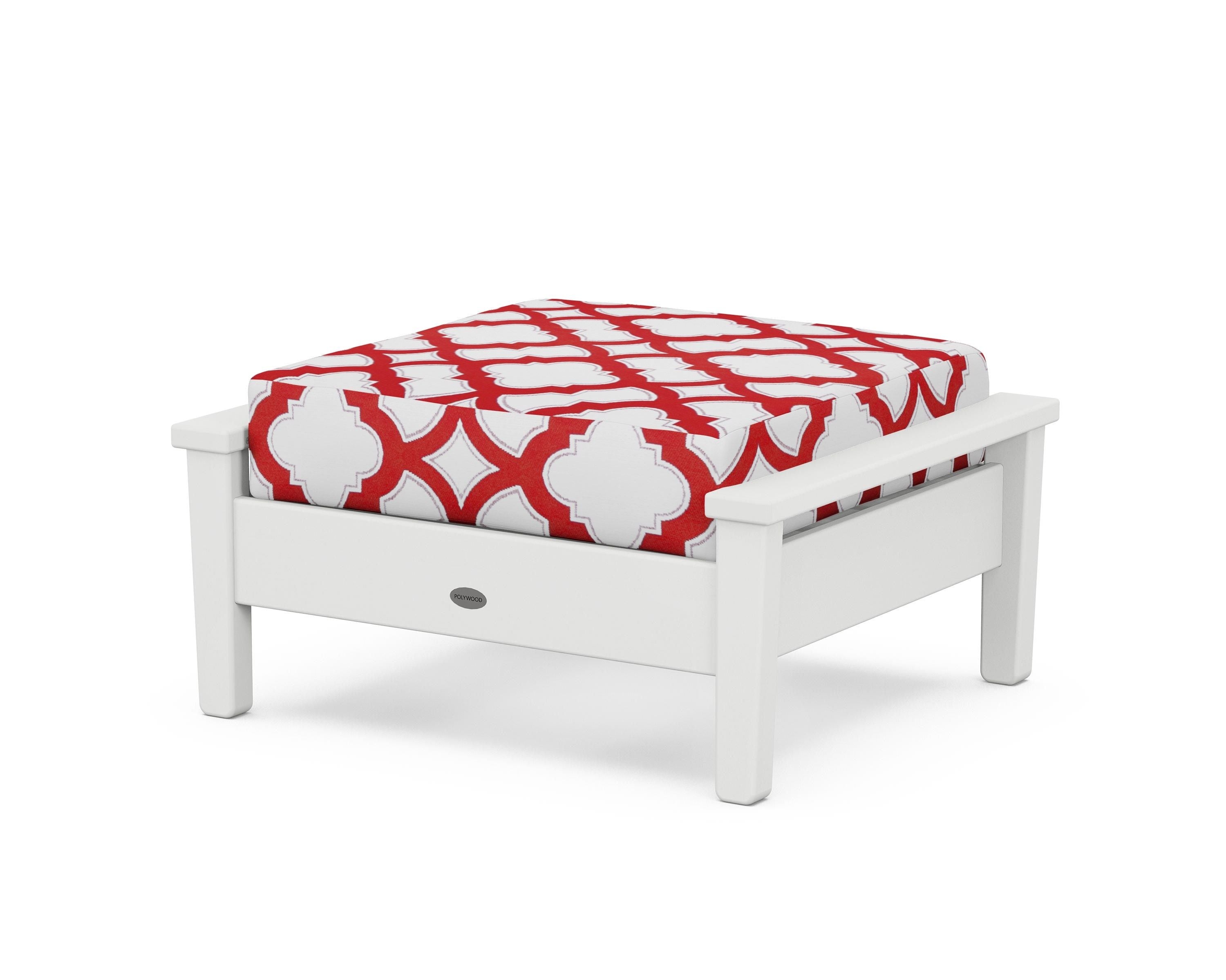 POLYWOOD® Prescott Deep Seating Ottoman in White / Trellis Crimson