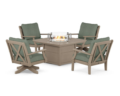 POLYWOOD® Braxton 5-Piece Deep Seating Set with Fire Table in Vintage Sahara / Cast Sage