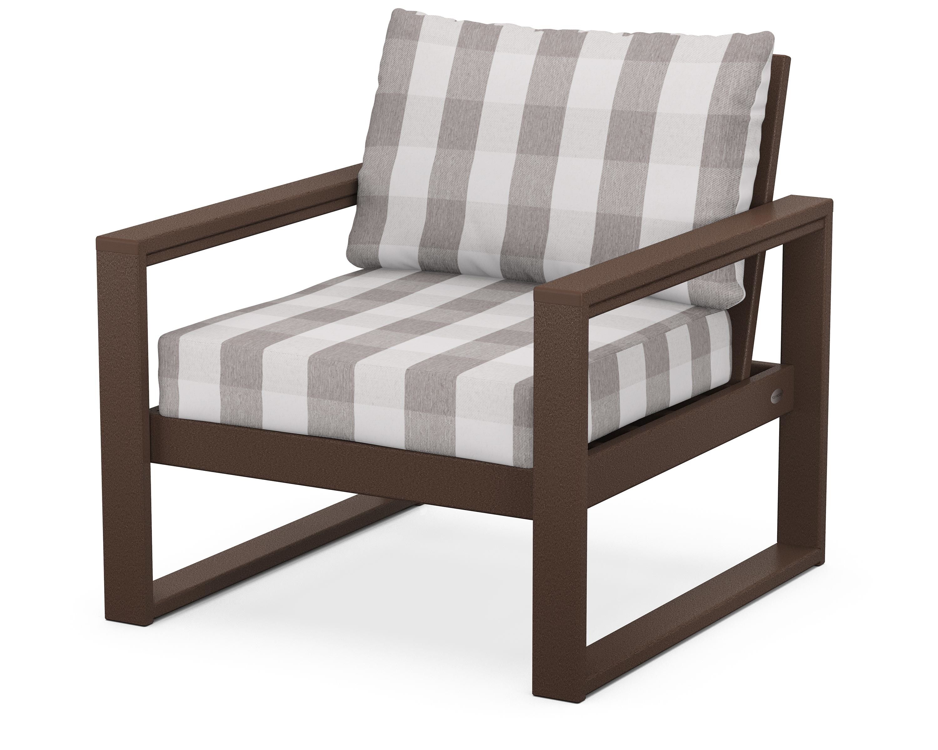 POLYWOOD® EDGE Club Chair in Mahogany / Buffalo Plaid Grey Mist