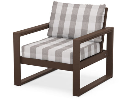 POLYWOOD® EDGE Club Chair in Mahogany / Buffalo Plaid Grey Mist