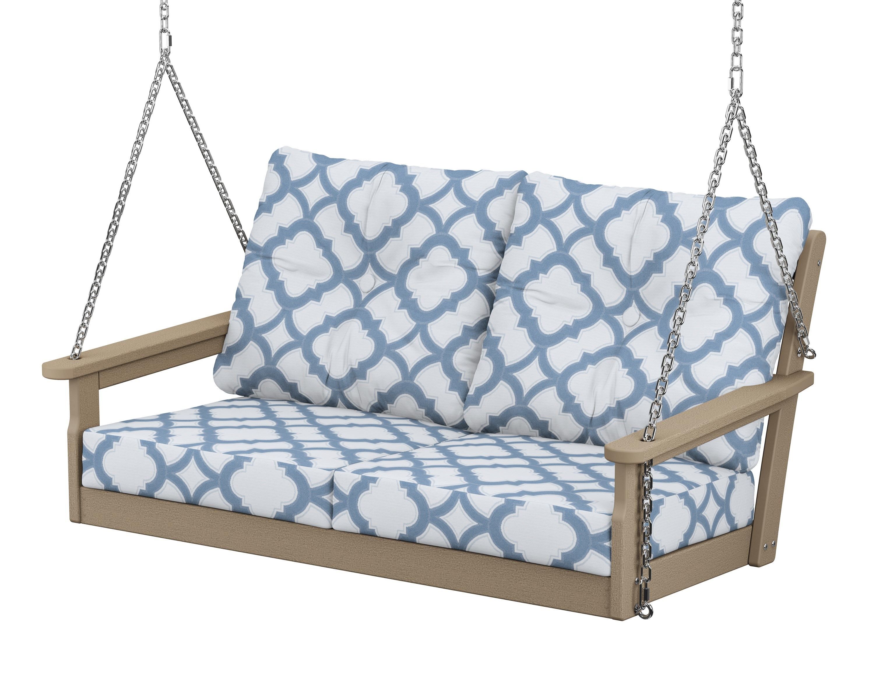 POLYWOOD® Vineyard Deep Seating Swing in Vintage Sahara / Trellis Sky Blue