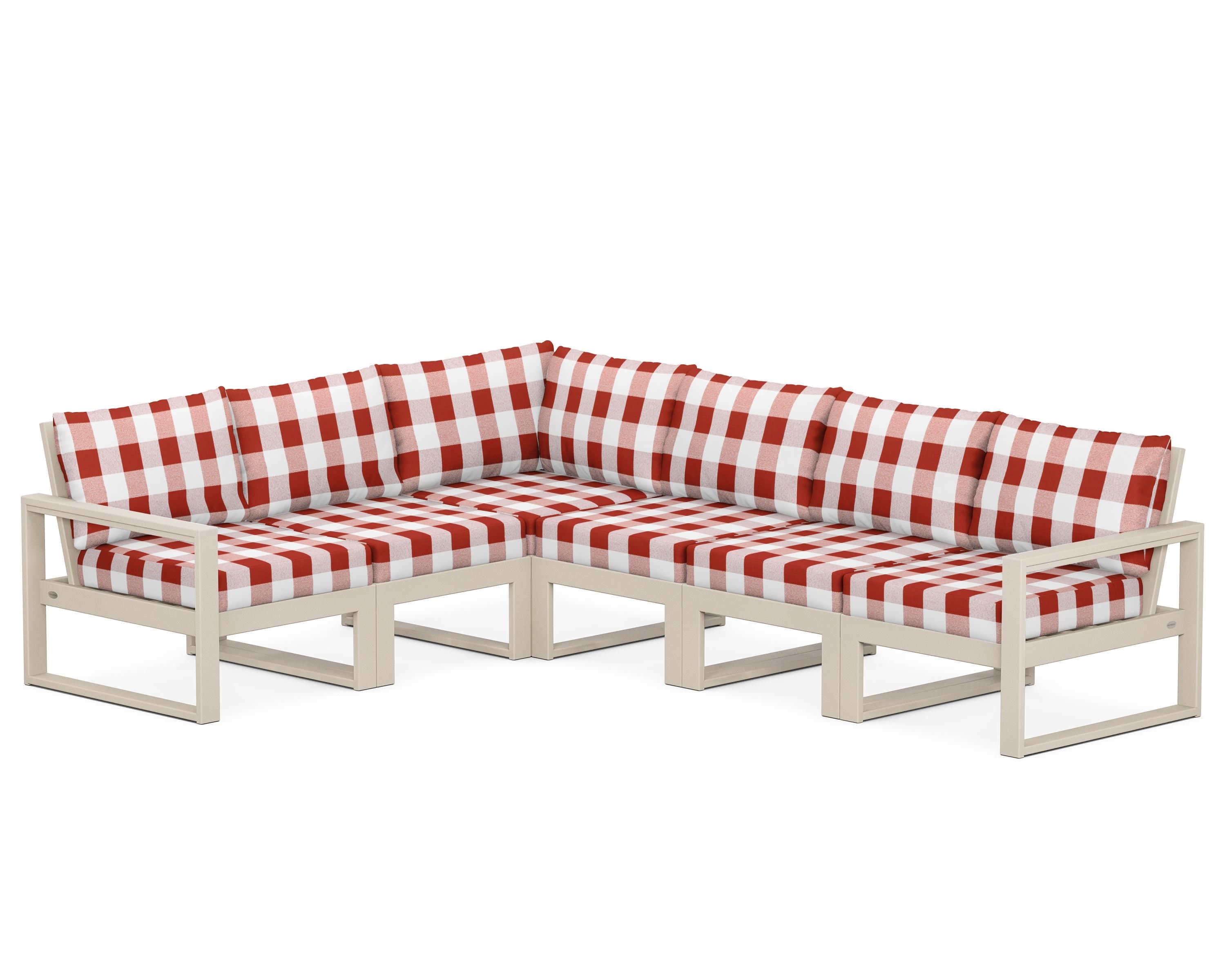 POLYWOOD® EDGE 6-Piece Modular Deep Seating Set in Sand / Buffalo Plaid Crimson