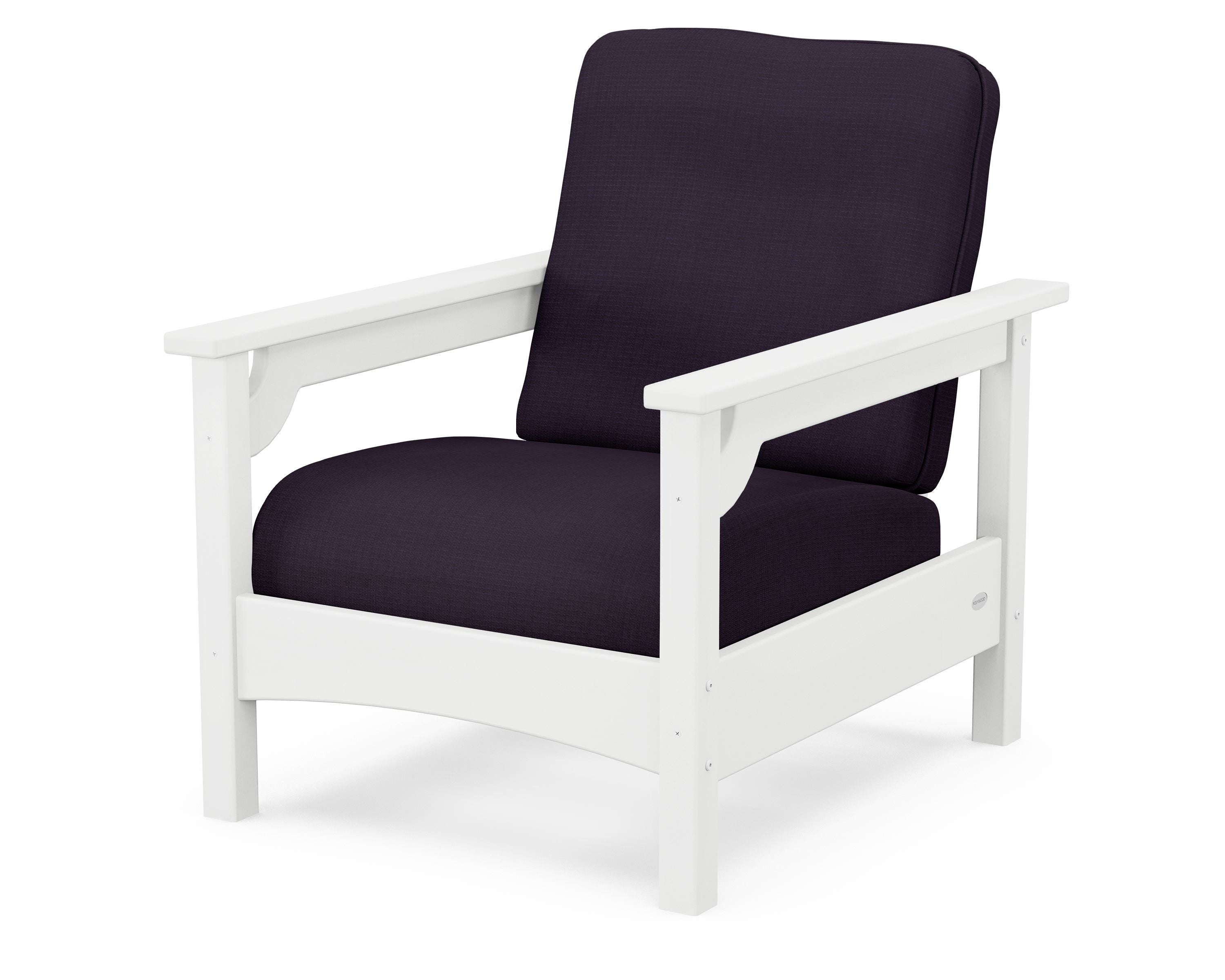 POLYWOOD® Club Chair in White / Navy Linen