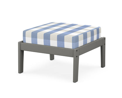 Unbranded Deep Seating Ottoman in Slate Grey / Buffalo Plaid Sky Blue