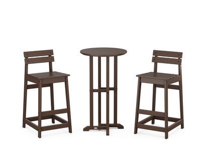 POLYWOOD® Modern Studio Plaza Lowback Bar Chair 3-Piece Bistro Set in Mahogany