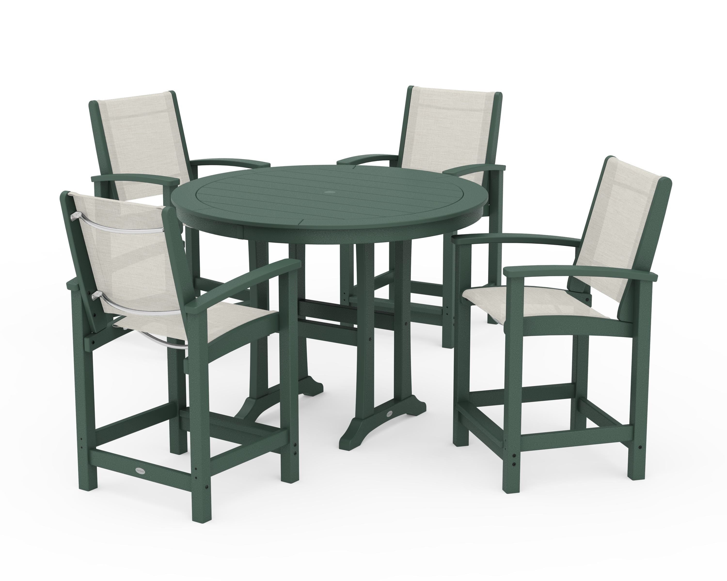 POLYWOOD® Coastal 5-Piece Counter Set in Green / Parchment Sling