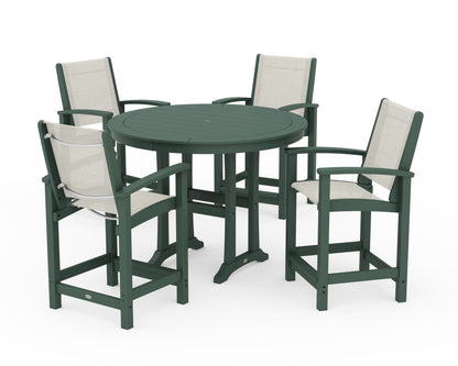 POLYWOOD® Coastal 5-Piece Counter Set in Green / Parchment Sling