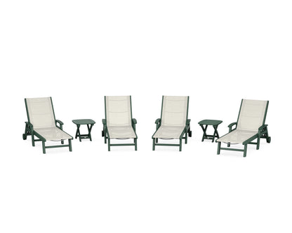 POLYWOOD® Coastal Chaise 6-Piece Set with Wheels in Green / Parchment Sling