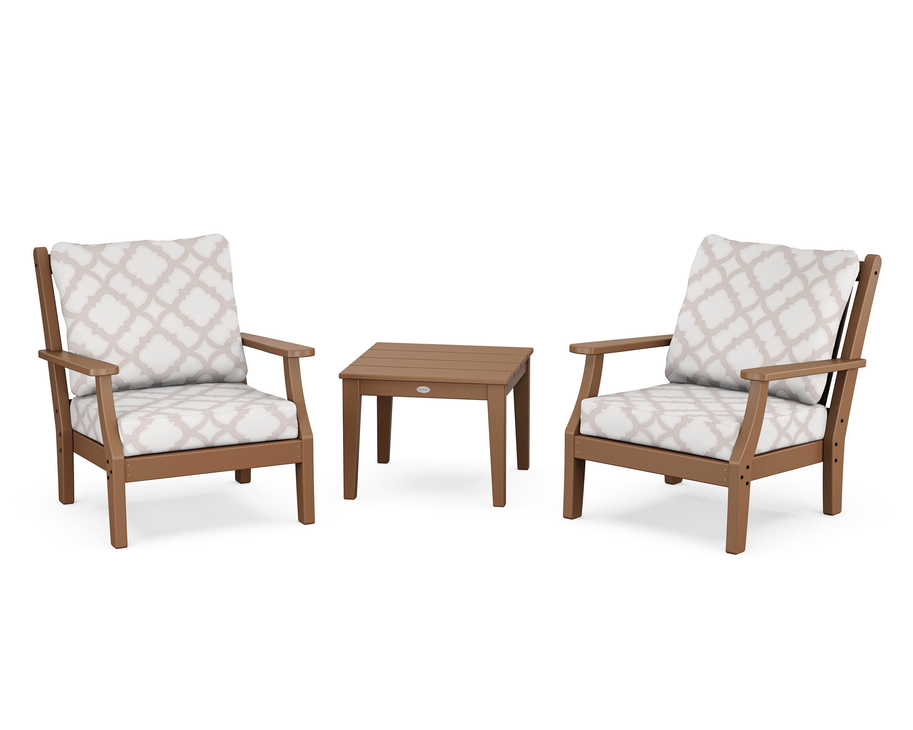 Country Living Wovendale 3-Piece Deep Seating Set in Teak / Trellis Dune Burlap