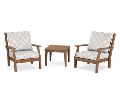 Country Living Wovendale 3-Piece Deep Seating Set in Teak / Trellis Dune Burlap