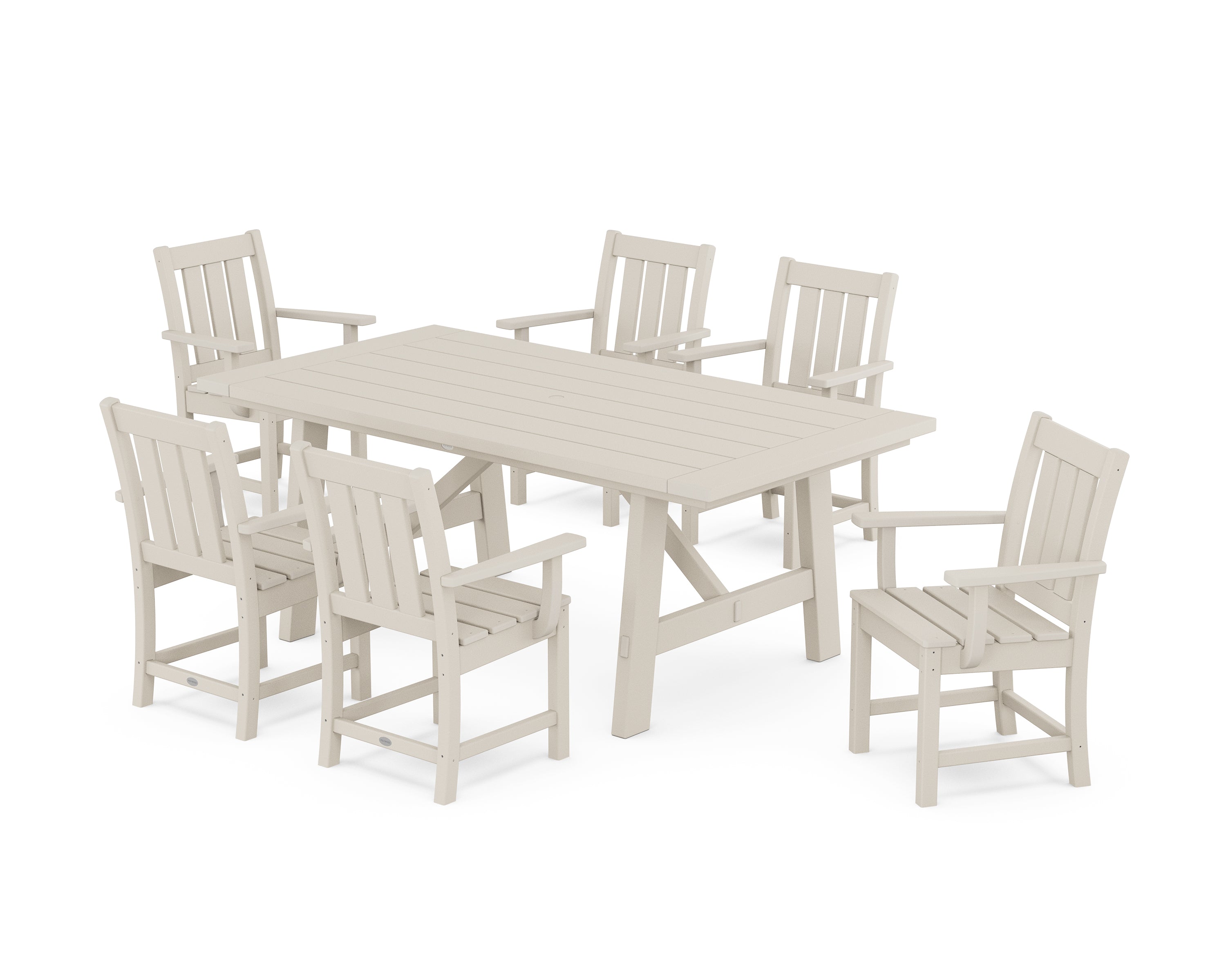 POLYWOOD® Oxford Arm Chair 7-Piece Rustic Farmhouse Dining Set in Sand