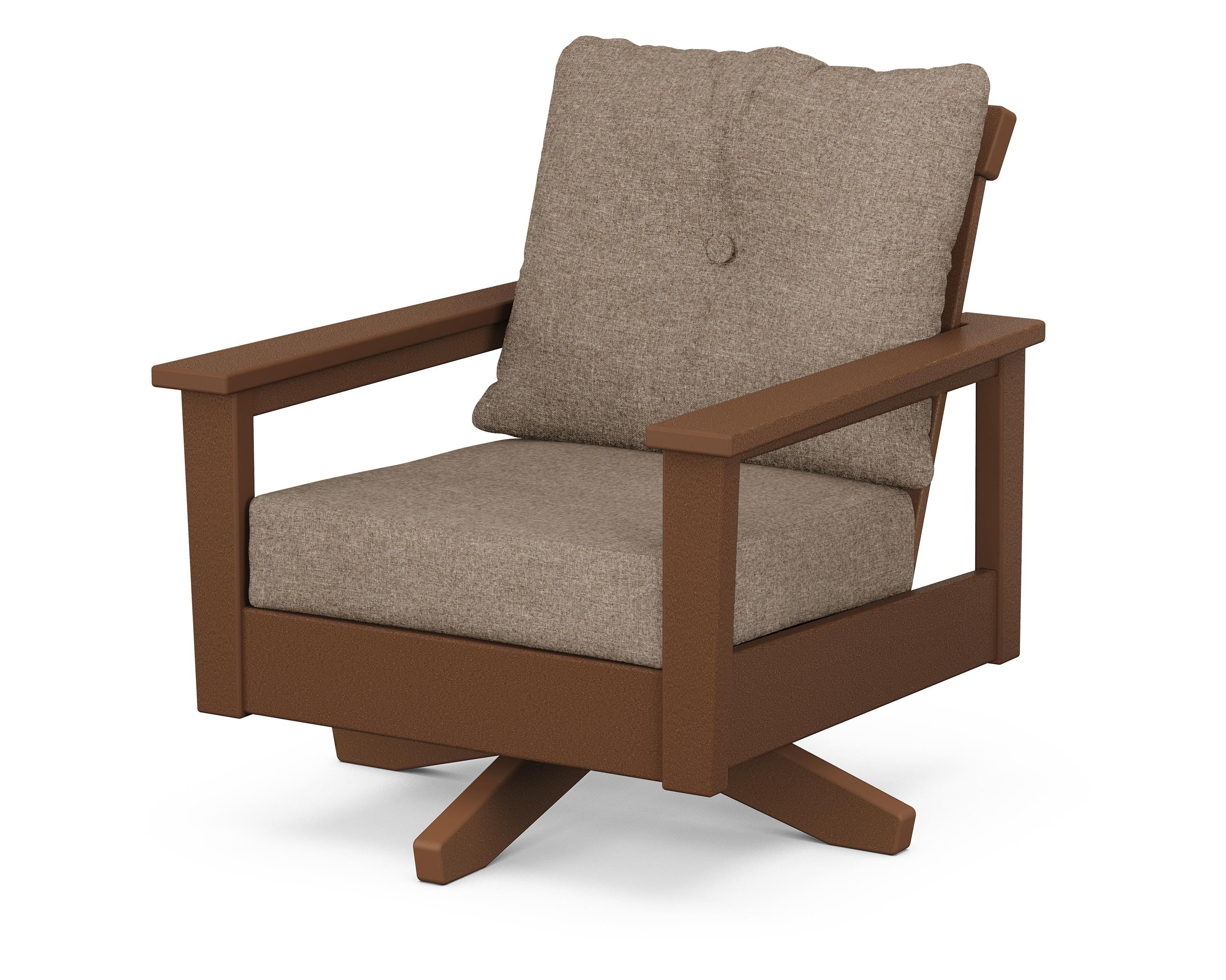 POLYWOOD® Prescott Deep Seating Swivel Chair in Teak / Spiced Burlap