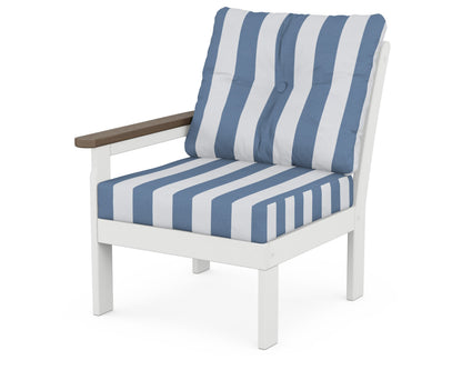 POLYWOOD® Vineyard Modular Left Arm Chair in White / Kona / Cabana Stripe Sky Blue