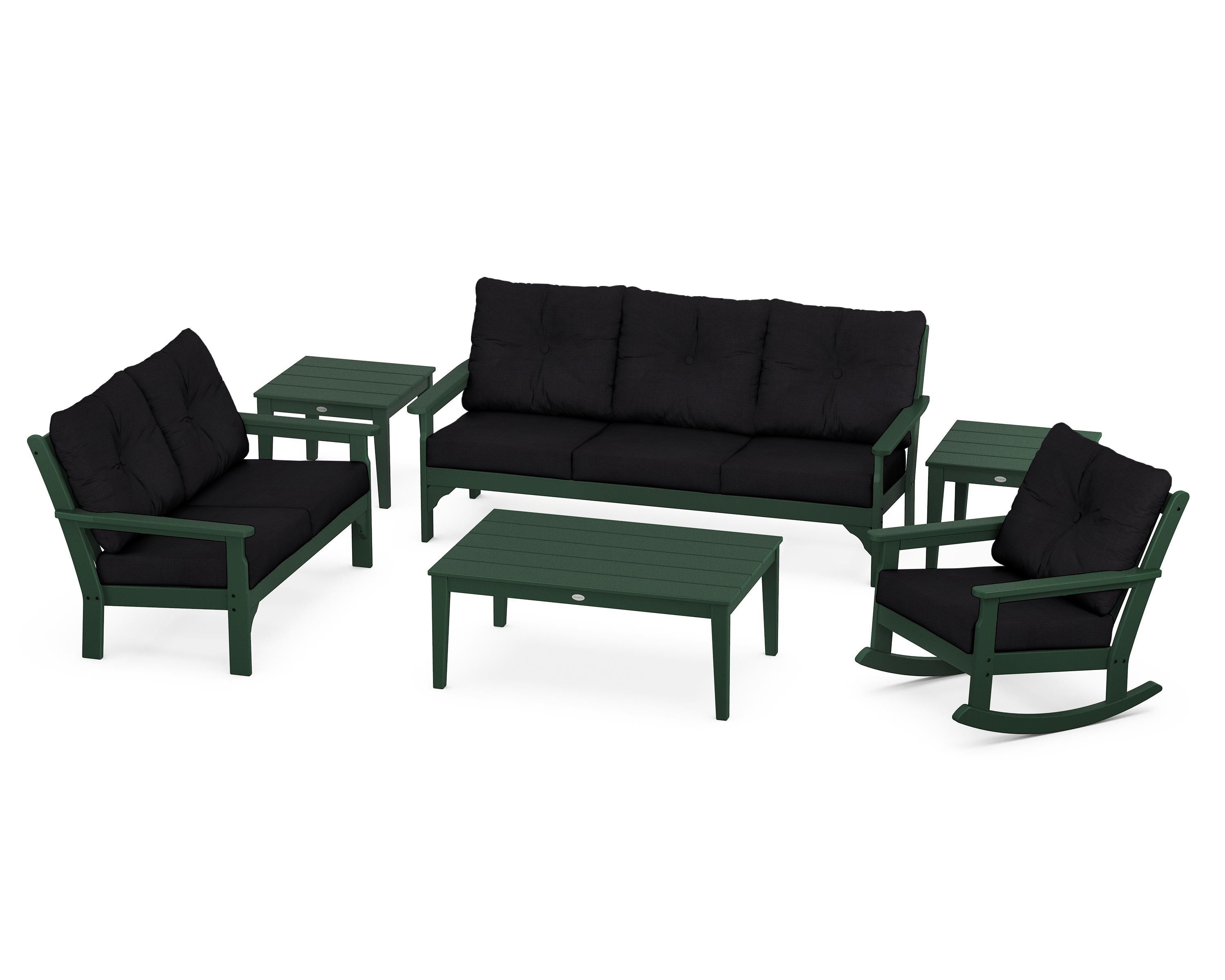 POLYWOOD® Vineyard 6-Piece Deep Seating Set in Green / Midnight Linen