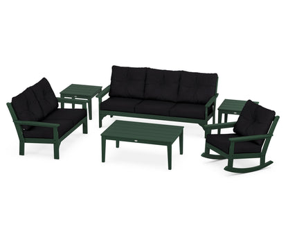 POLYWOOD® Vineyard 6-Piece Deep Seating Set in Green / Midnight Linen