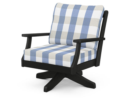 POLYWOOD® Braxton Deep Seating Swivel Chair in Black / Buffalo Plaid Sky Blue