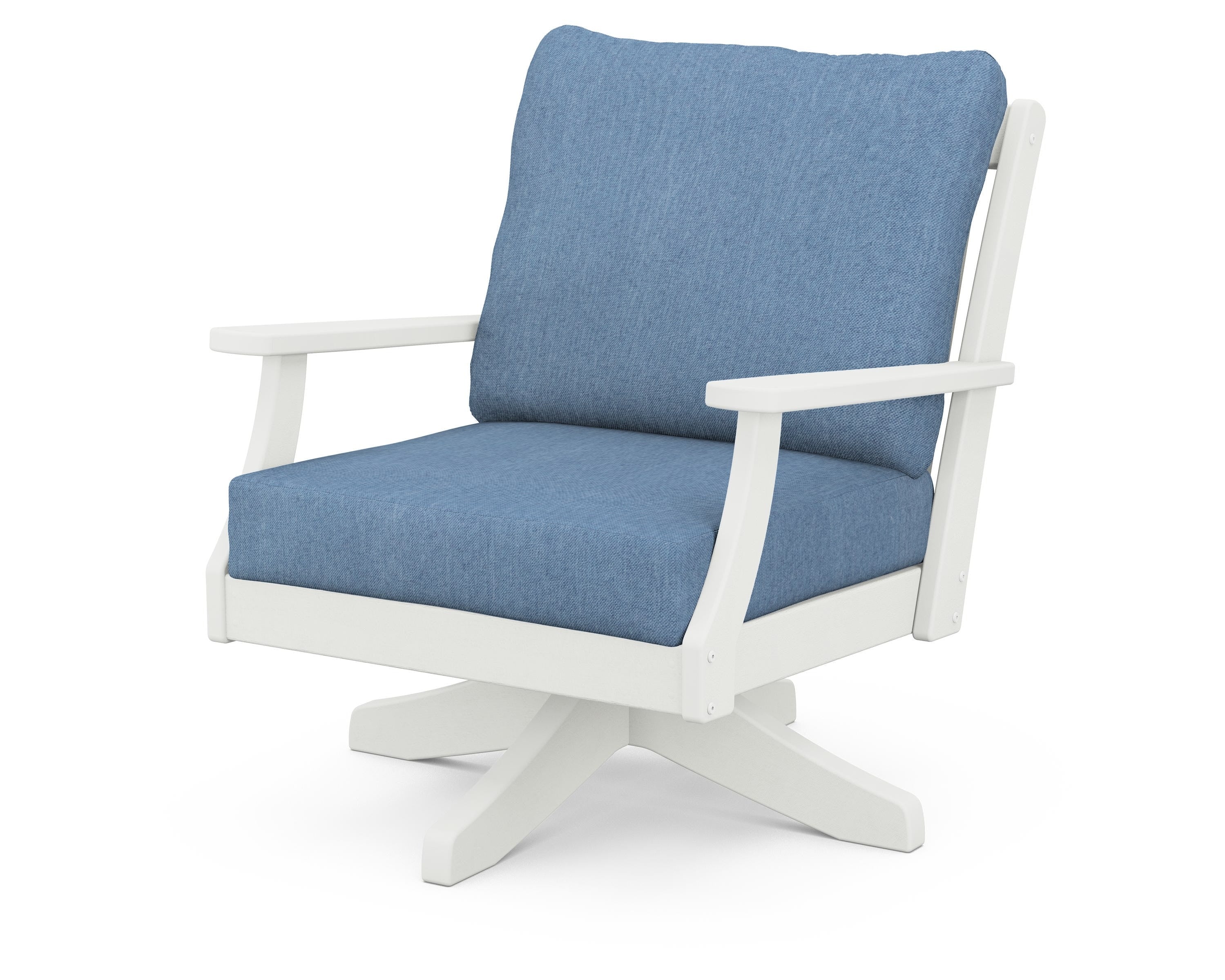 POLYWOOD® Braxton Deep Seating Swivel Chair in Vintage White / Sky Blue