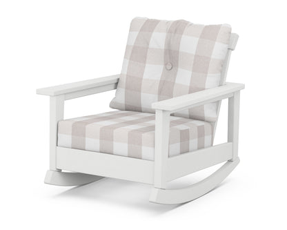 POLYWOOD® Prescott Deep Seating Rocking Chair in White / Buffalo Plaid Dune Burlap
