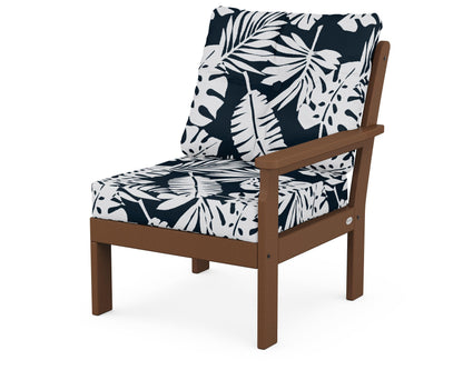 POLYWOOD® Vineyard Modular Right Arm Chair in Teak / Leaf Marine Indigo