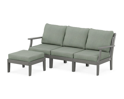 POLYWOOD® Braxton Modular 4-Piece Deep Seating Set with Ottoman in Slate Grey / Cast Sage