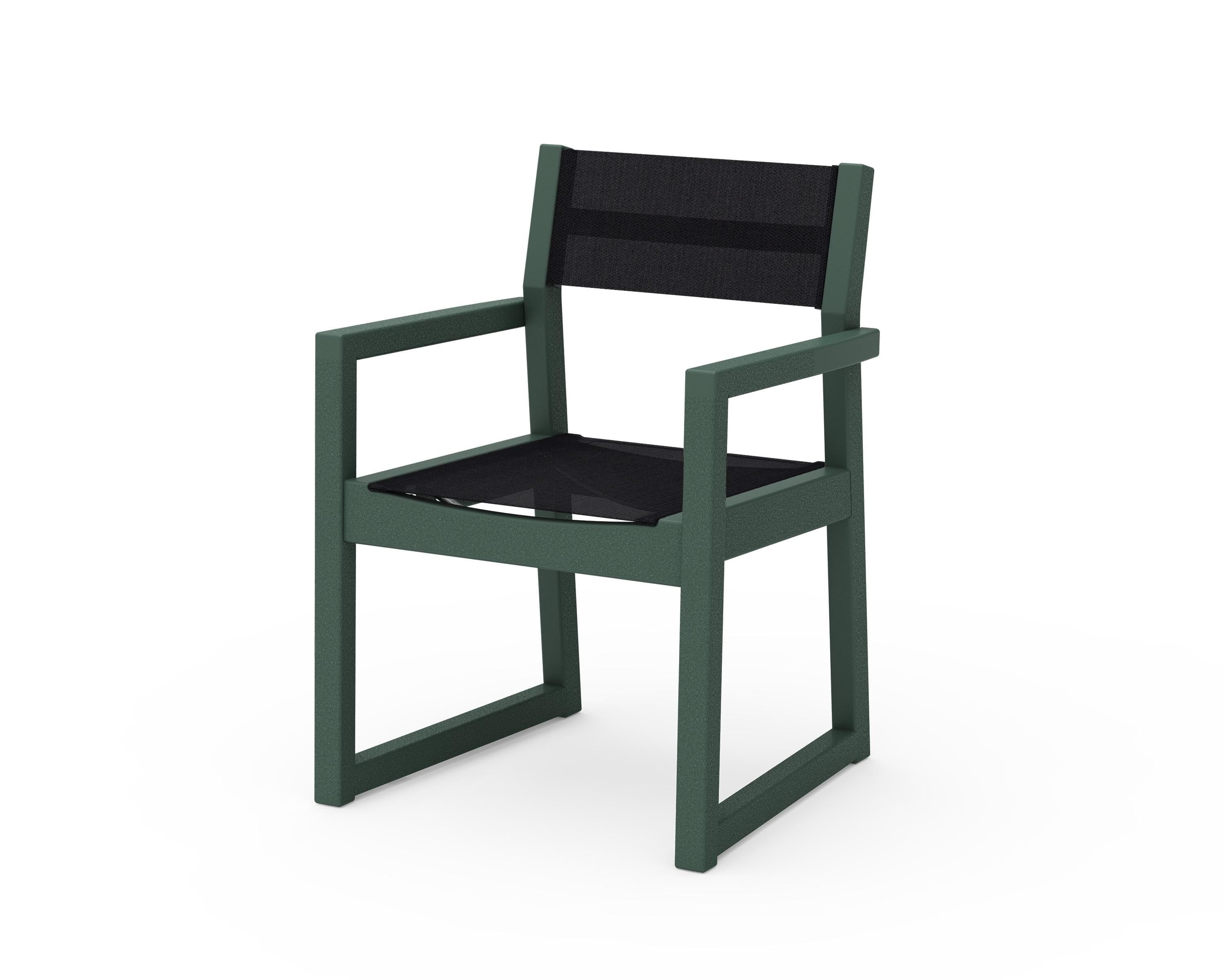 POLYWOOD® EDGE Sling Dining Arm Chair in Green / Black Sling