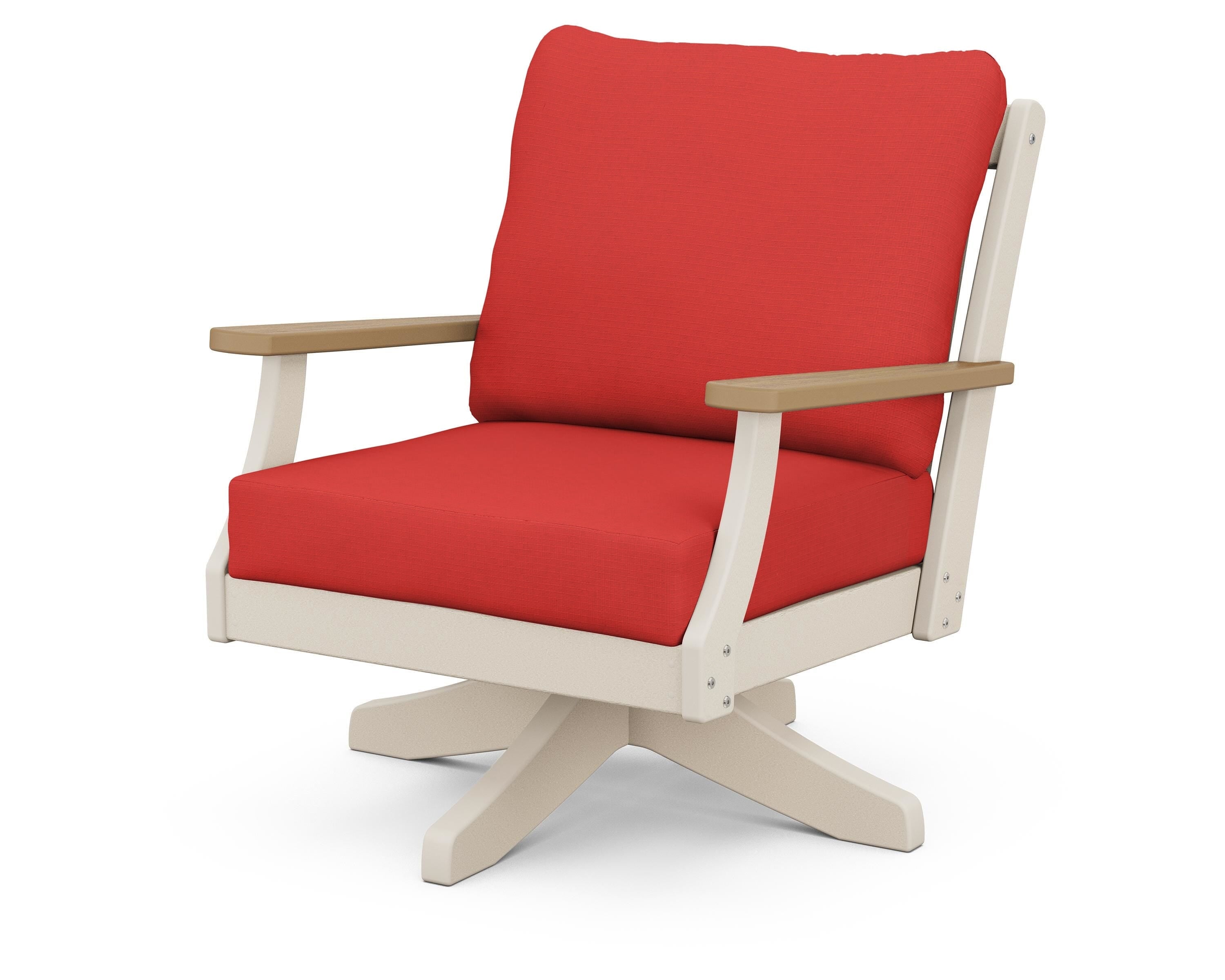 POLYWOOD® Braxton Deep Seating Swivel Chair in Sand / Natural / Crimson Linen