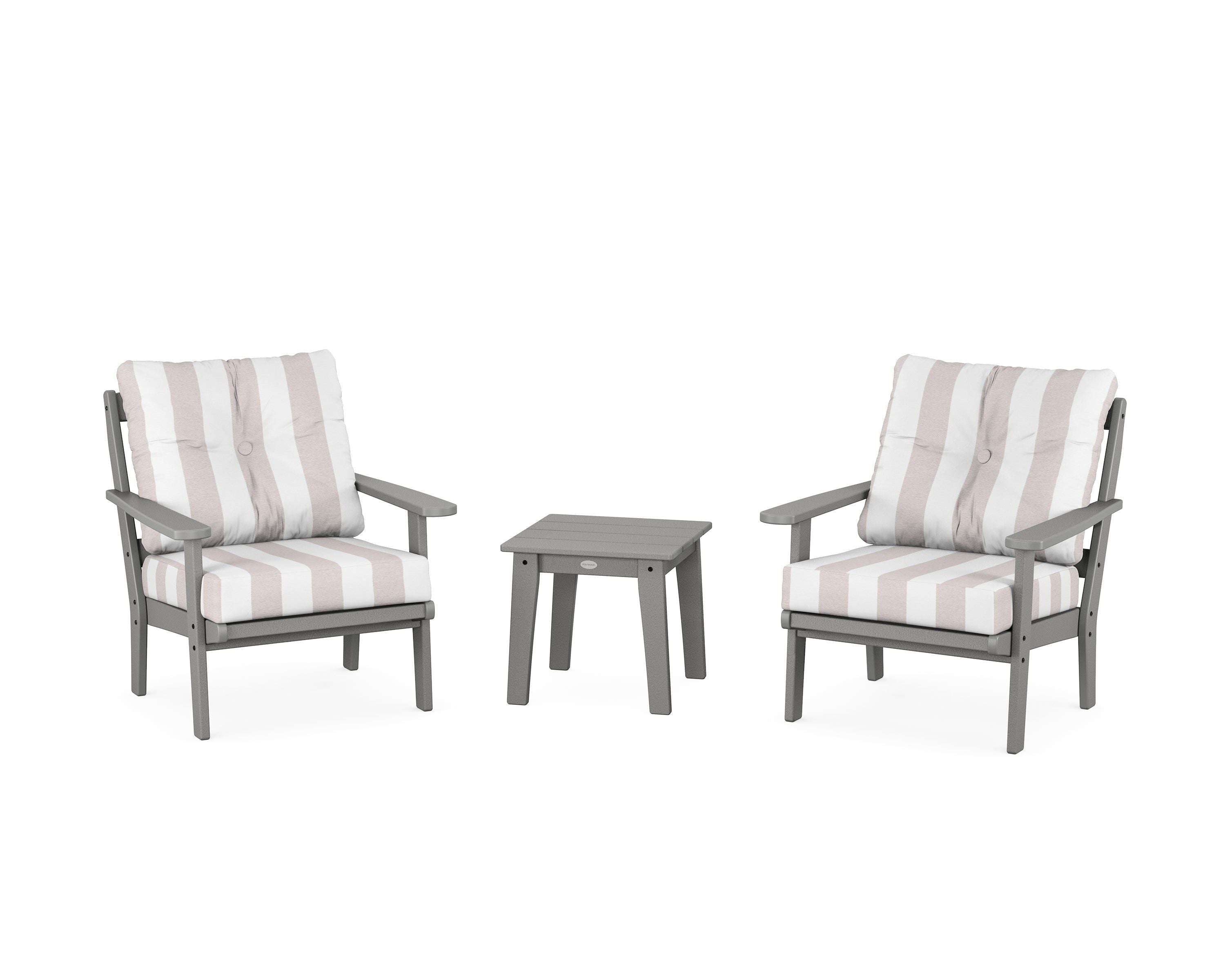 POLYWOOD® Mission 3-Piece Deep Seating Set in Slate Grey / Cabana Stripe Dune Burlap