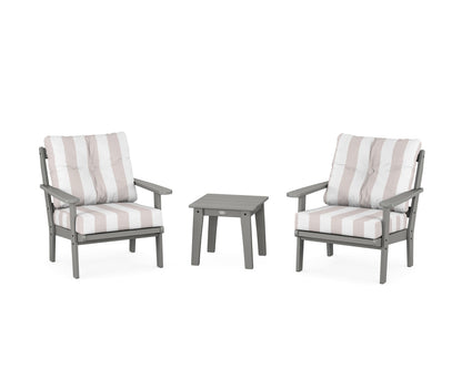 POLYWOOD® Mission 3-Piece Deep Seating Set in Slate Grey / Cabana Stripe Dune Burlap
