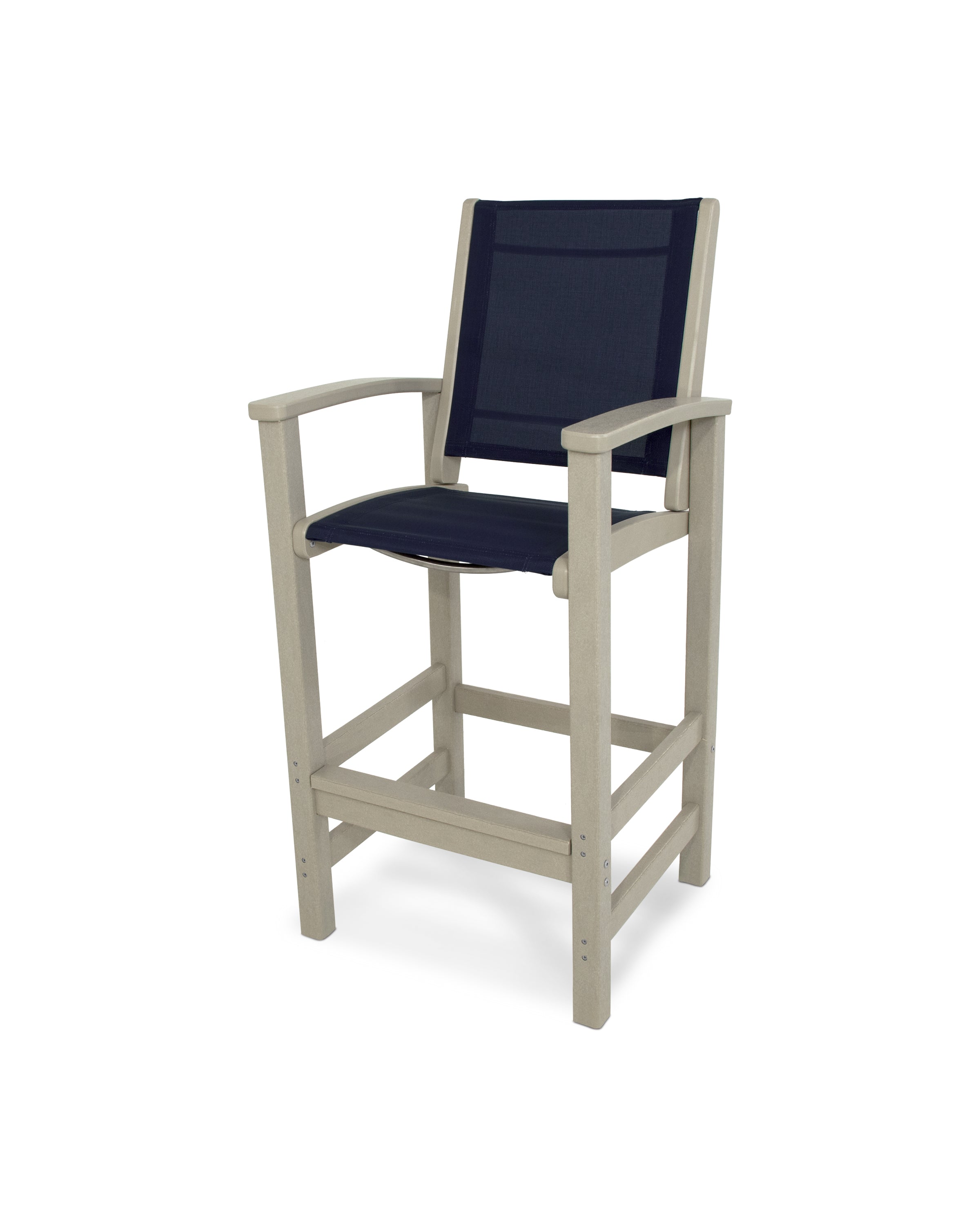 POLYWOOD® Coastal Bar Chair in Sand / Navy Blue Sling