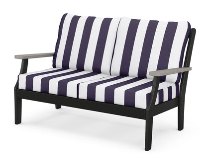 POLYWOOD® Braxton Deep Seating Loveseat in Black / Driftwood / Cabana Stripe Navy