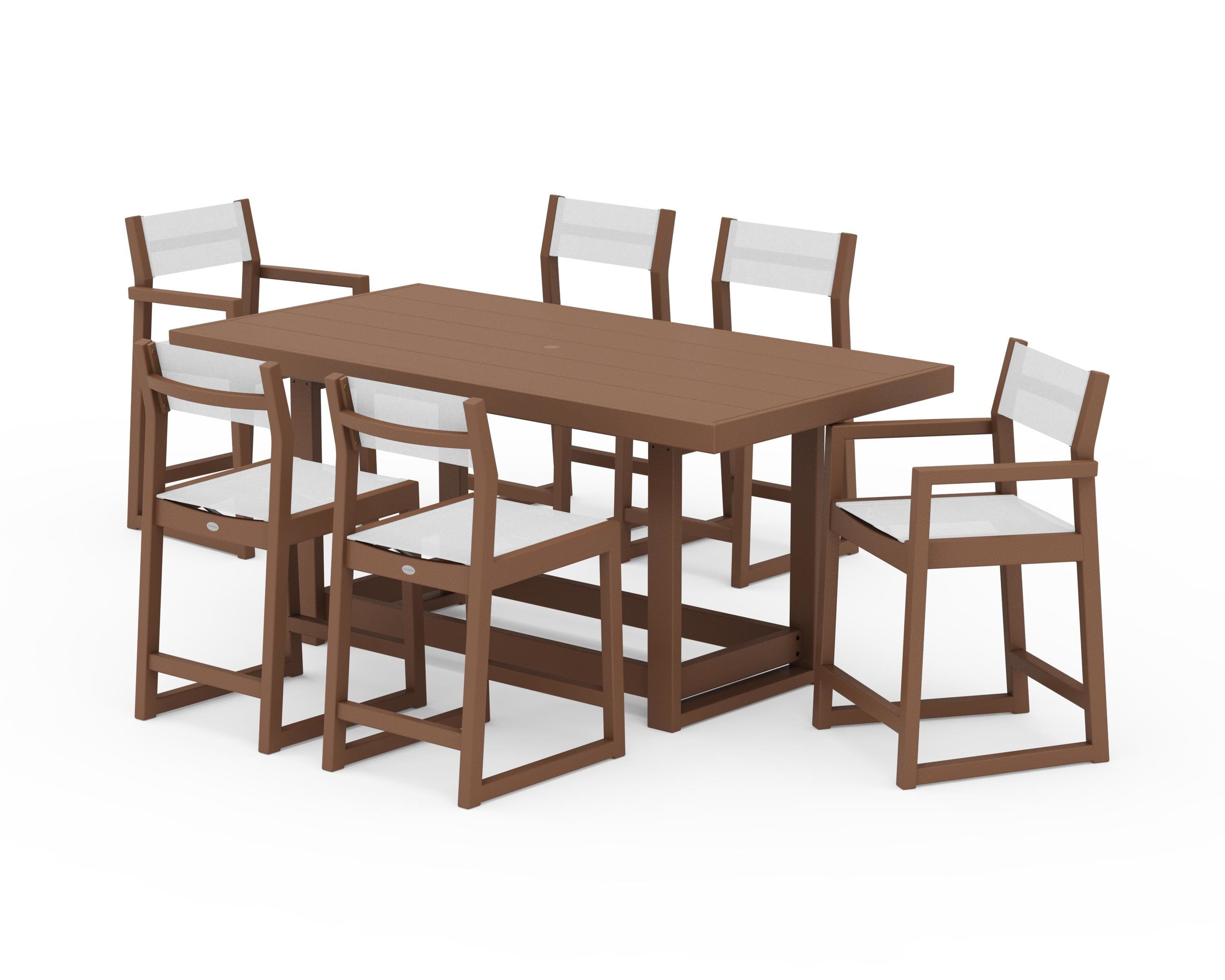 POLYWOOD® EDGE Sling 7-Piece Counter Table Set in Teak / White Sling