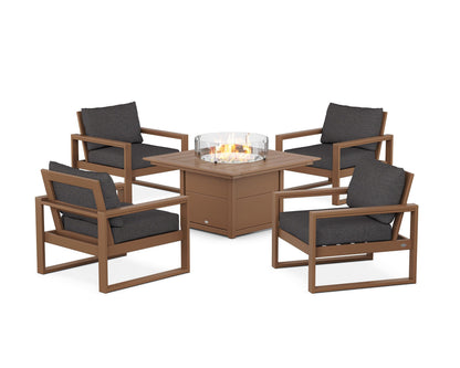 POLYWOOD® EDGE Sectional 5-Piece Deep Seating Set with Fire Pit Table in Teak / Ash Charcoal