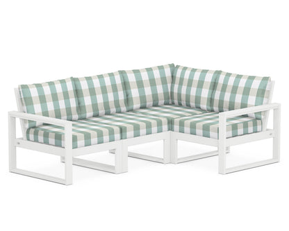 POLYWOOD® EDGE 4-Piece Modular Deep Seating Set in White / Buffalo Plaid Glacier Spa