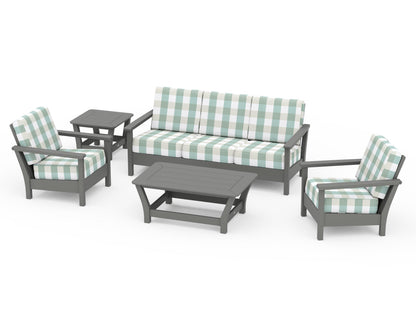 POLYWOOD® Harbour 5-Piece Deep Seating Set in Slate Grey / Buffalo Plaid Glacier Spa
