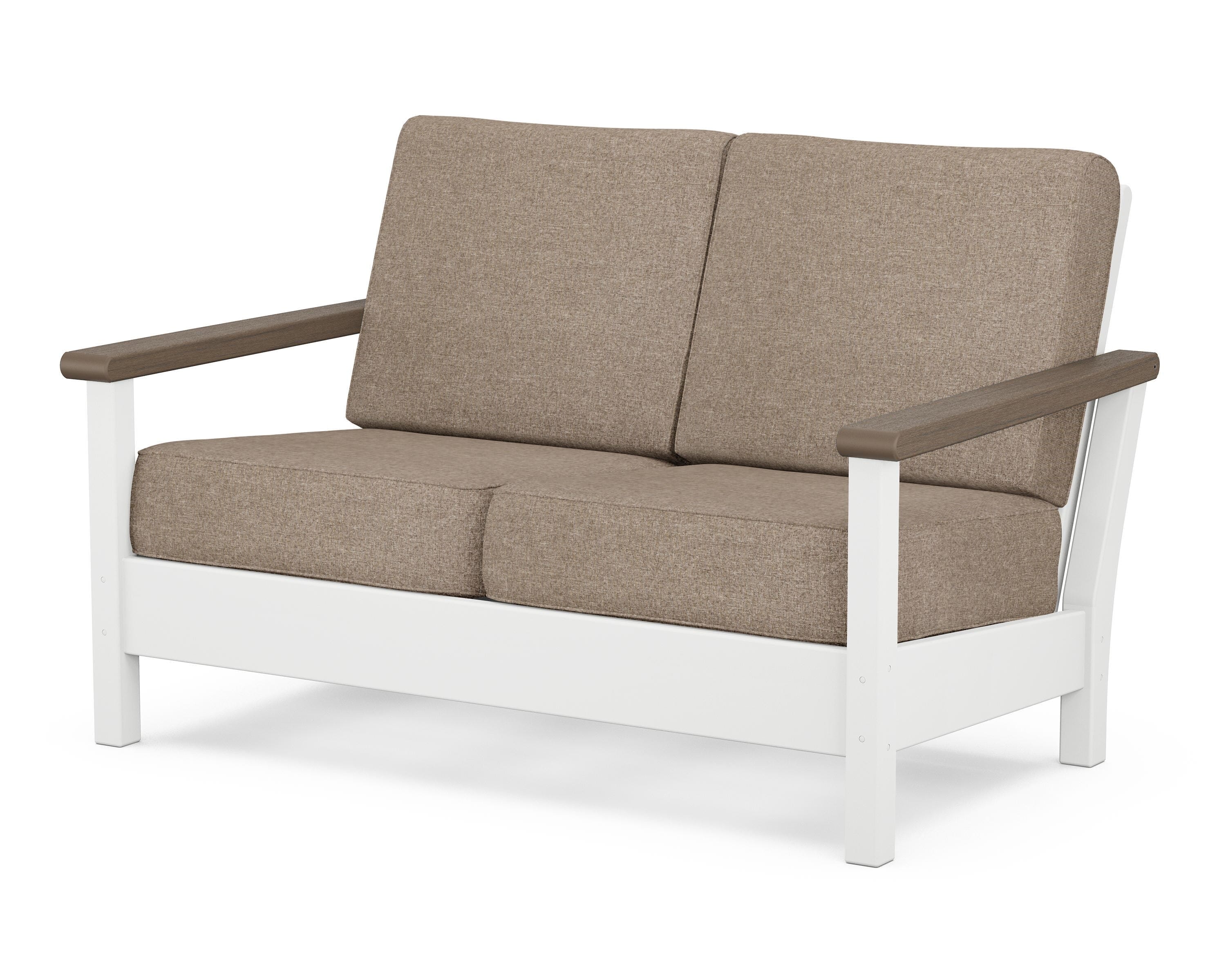 POLYWOOD® Harbour Deep Seating Loveseat in White / Kona / Spiced Burlap