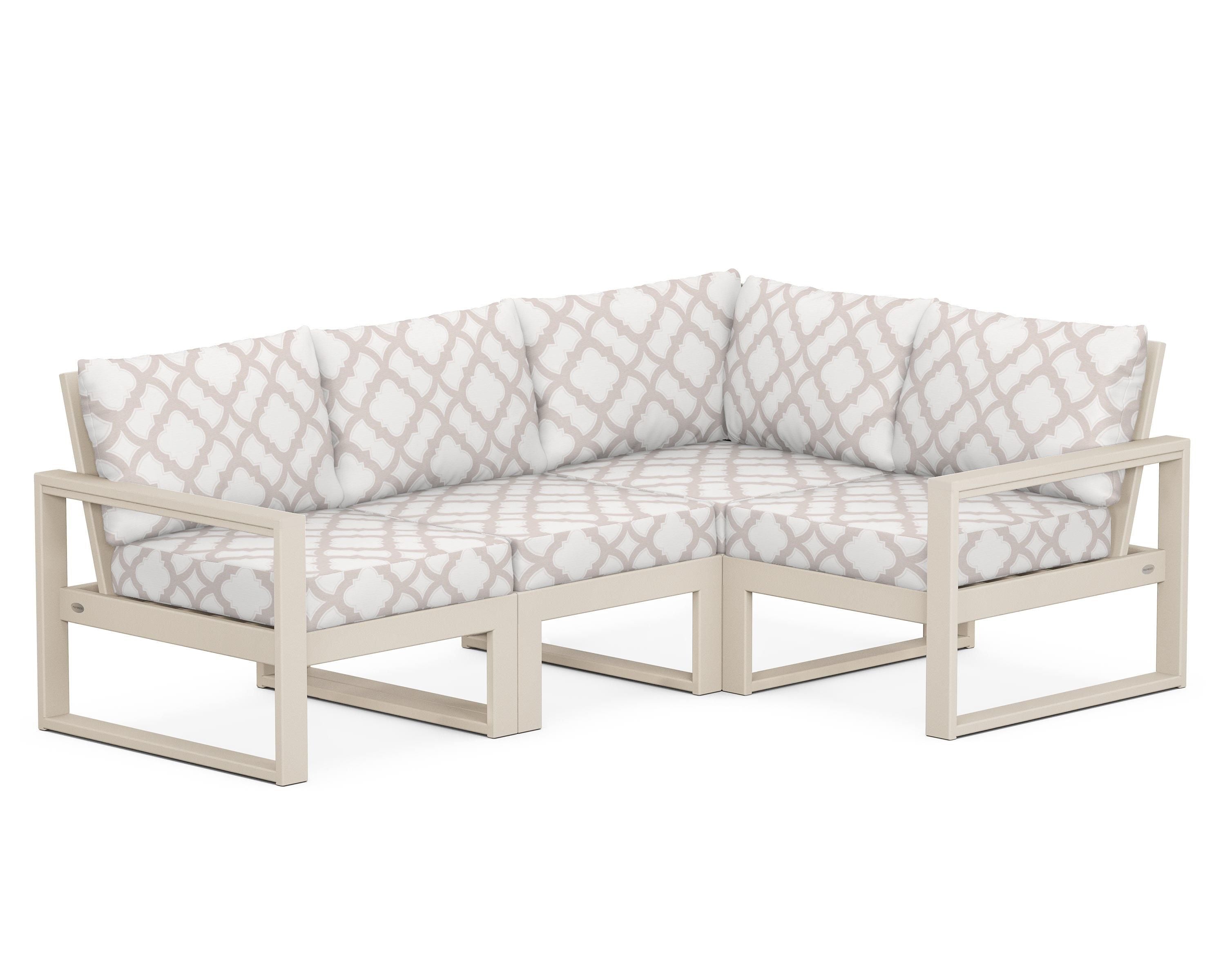 POLYWOOD® EDGE 4-Piece Modular Deep Seating Set in Sand / Trellis Dune Burlap