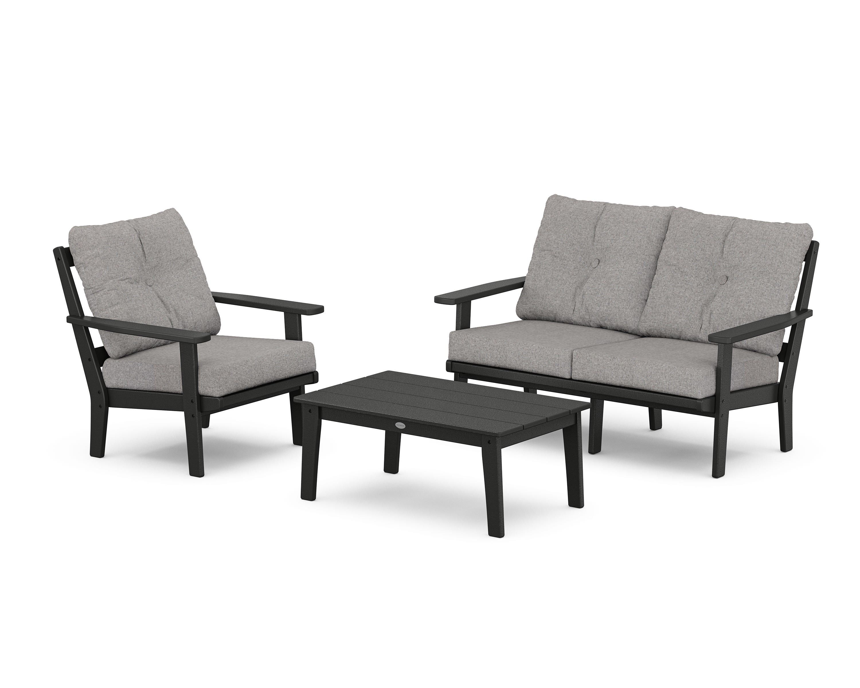 POLYWOOD® Oxford 3-Piece Deep Seating Set with Loveseat in Black / Grey Mist