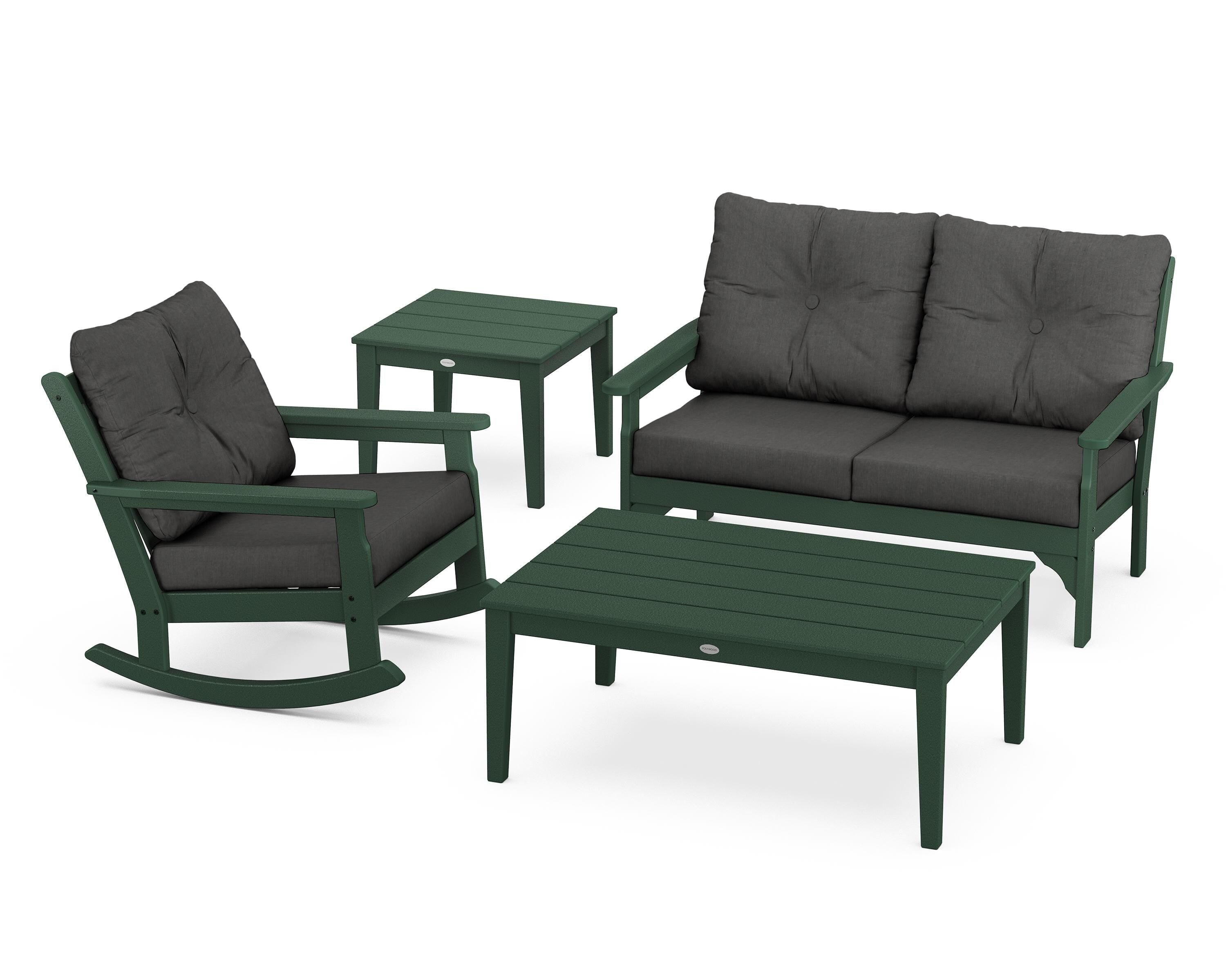 POLYWOOD® Vineyard 4-Piece Deep Seating Rocker Set in Green / Spectrum Carbon