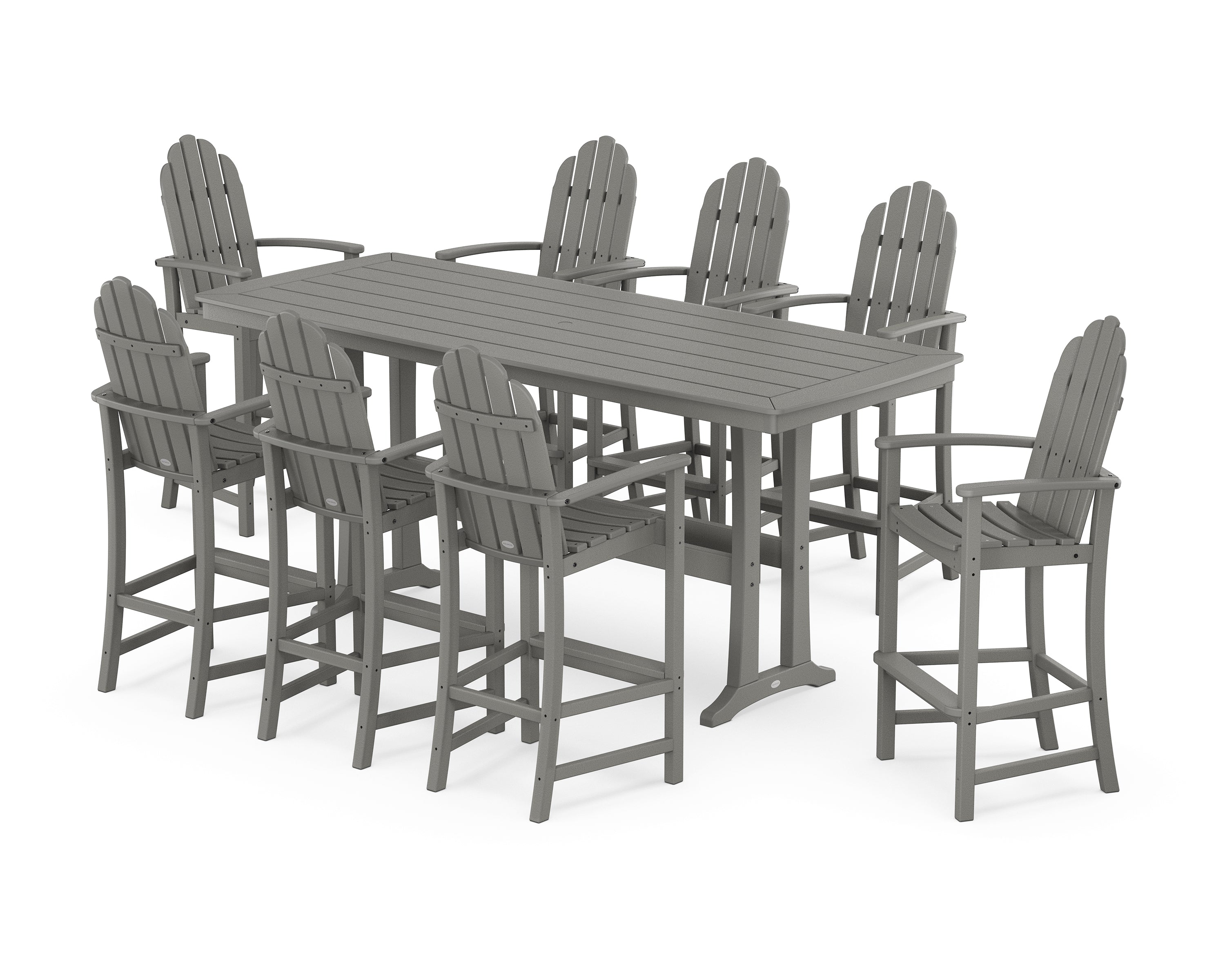 POLYWOOD® Classic Adirondack 9-Piece Bar Set with Trestle Legs in Slate Grey
